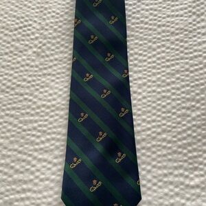 English Sports Shop Bermuda Mens Tie Navy w/ Green & Yellow Striped Bermuda Logo
